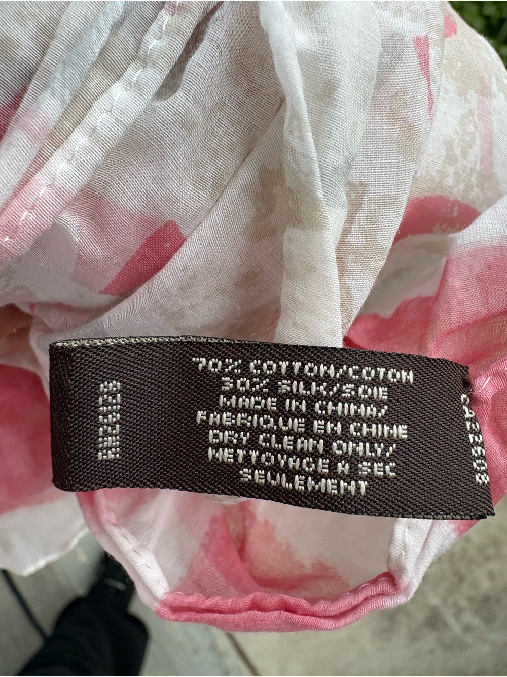 70% Cotton, 30% silk Coach Pink & White Striped Lightweight Logo Scarf - Picture 6 of 6